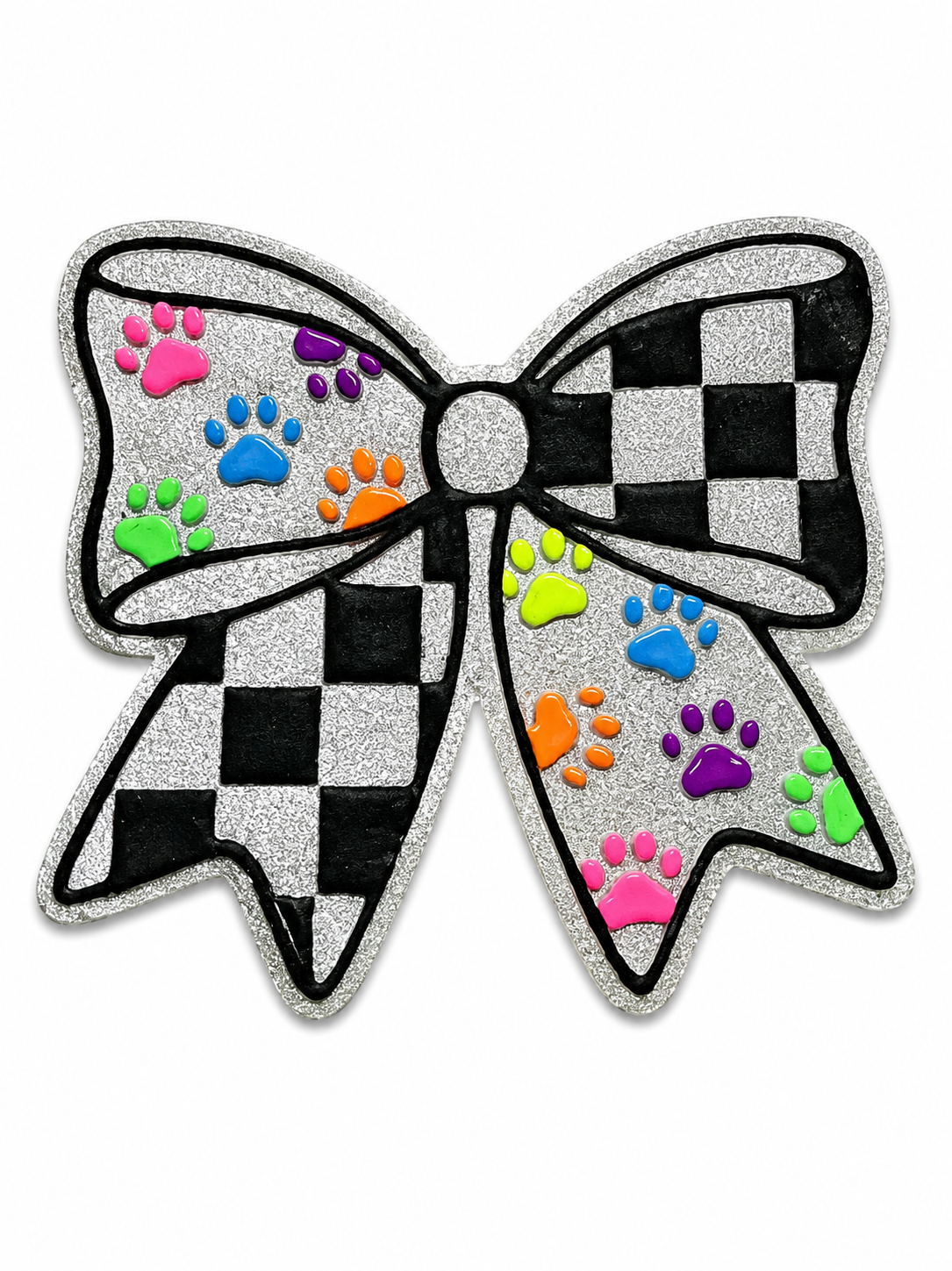 Paw print checkered bow